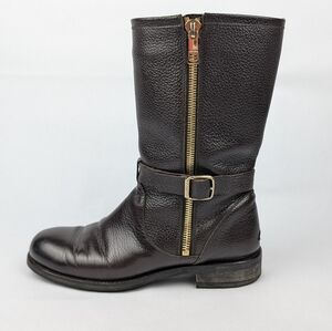 JIMMY CHOO - Chocolate Brown Flat Boots with Gold Zippers